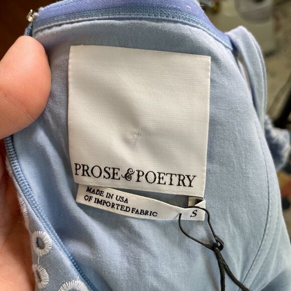 Prose & Poetry Sheila Midi Dress Size Small Blue Eyelet Off the Shoulder New - Picture 10 of 13